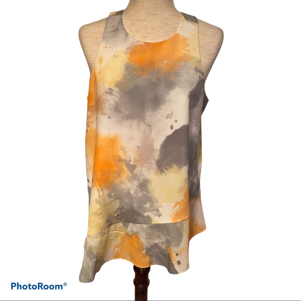 DKNYC TOP TANK TRAPEZE WHITE GRAY ASYMMETRICAL HEM SIZE M